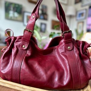 Gerard Darel Red Leather Drawstring Shoulder Bag